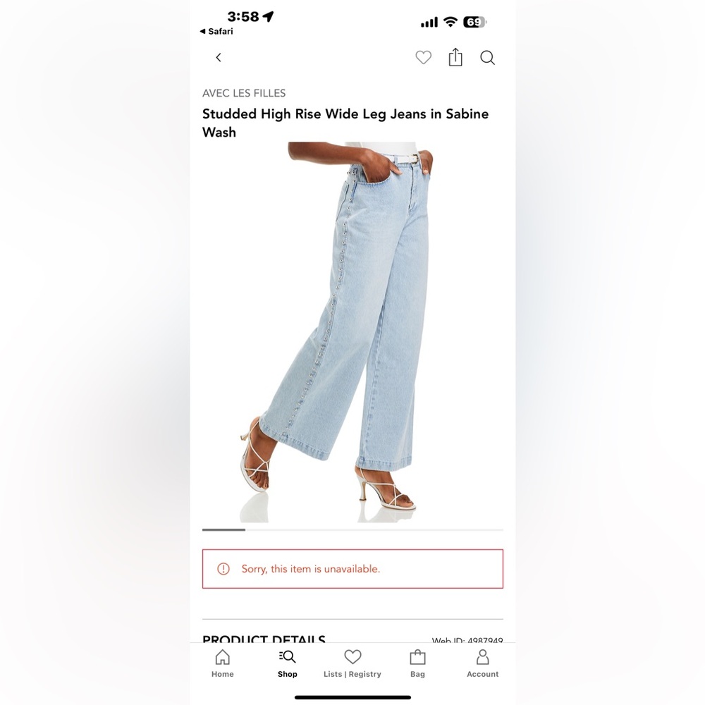 COPY - AVEC LES FILLES -Studded High Rise Wide Leg Jeans in Sabine Wash